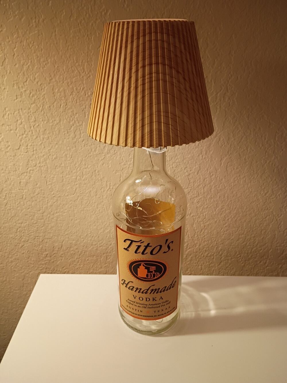 Tito's Glass Bottle Table Lamp with Natural Cone Shade, Rechargeable